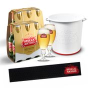 Kit Stella Artois Balde + 2 Cálices + Barmat + 12 Cervejas Sem Glúten