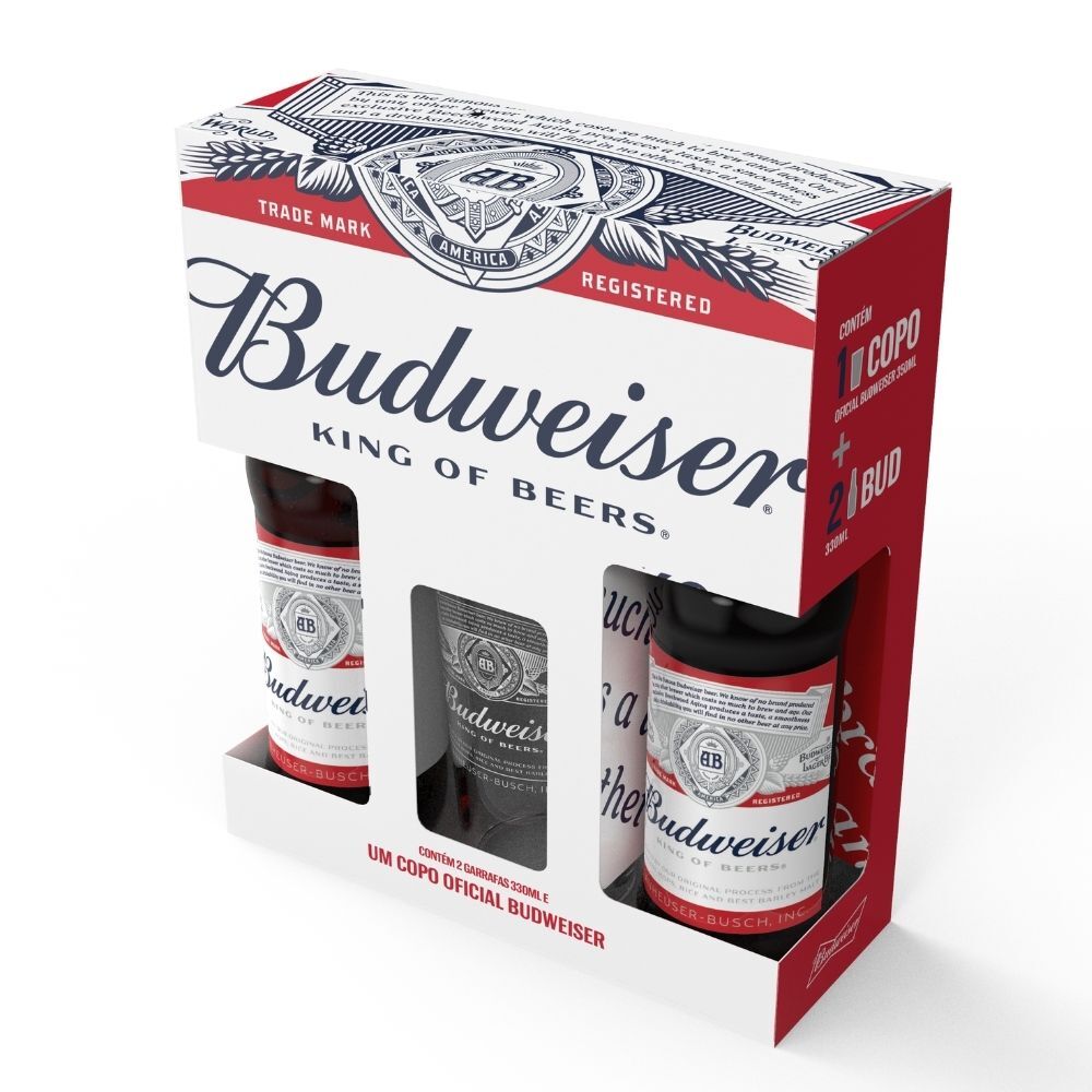 Kit Budweiser (2 Cervejas Budweiser 330ml + 1 Copo) Empório da Cerveja